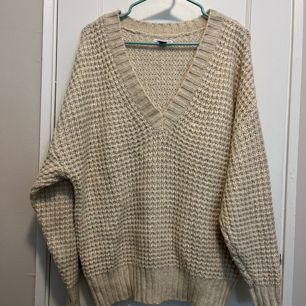 American Eagle Outfitters Cream V-Neck Sweater
